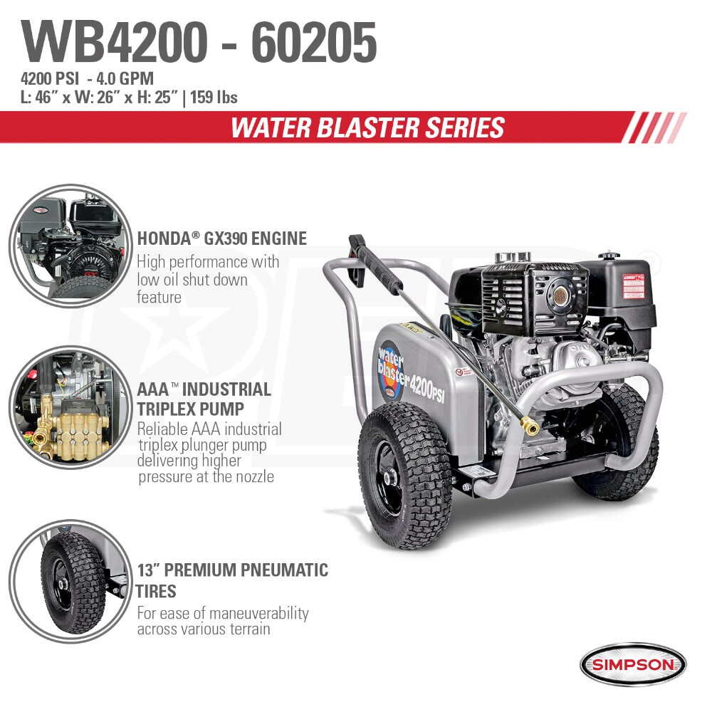 Simpson WB4200 WaterBlaster Professional 4200 PSI GasCold Water Belt
