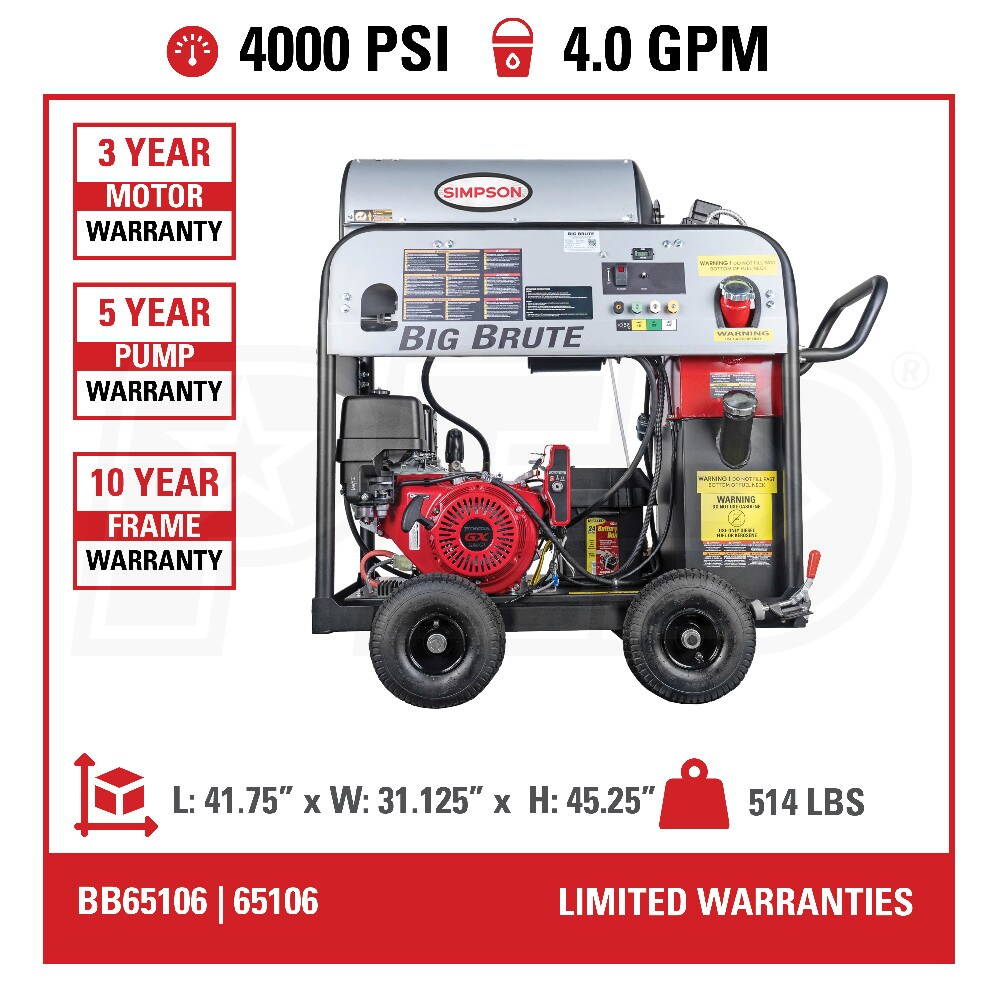 Simpson 65106SD BB65106 Big Brute Professional 4000 PSI Gas Hot