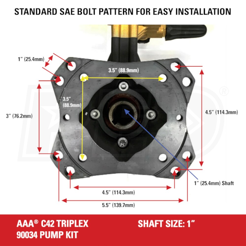 AAA 90034 Fully Plumbed C45 4400 PSI 4 GPM 1Inch Shaft Triplex