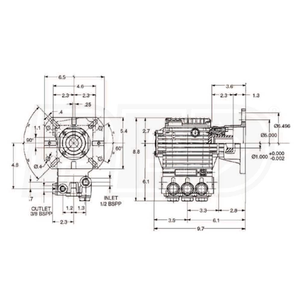General Pump EZ3040G 44 Series 3000 PSI 4 GPM 1Inch Shaft Triplex