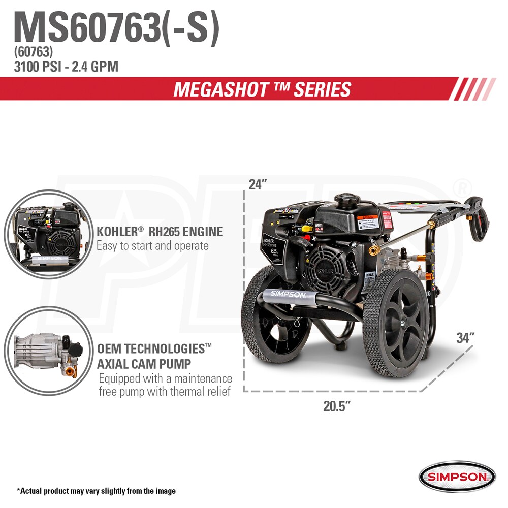 Simpson MS60763S MegaShot 3100 PSI Gas Cold Water Pressure Washer w
