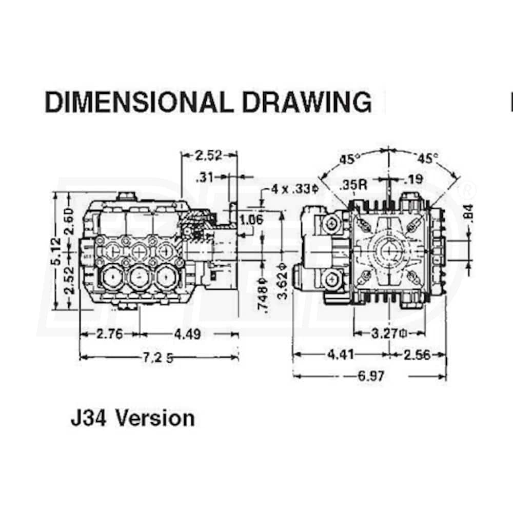 General Pump TP2530J34UIL Series 51 2500 PSI 2.88 GPM 3/4Inch Shaft