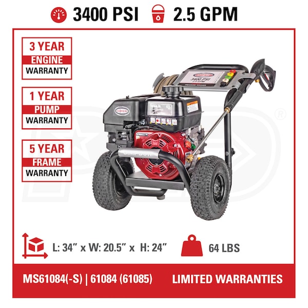 Simpson 61085 Megashot MS61085 3400 PSI Gas Cold Water Pressure