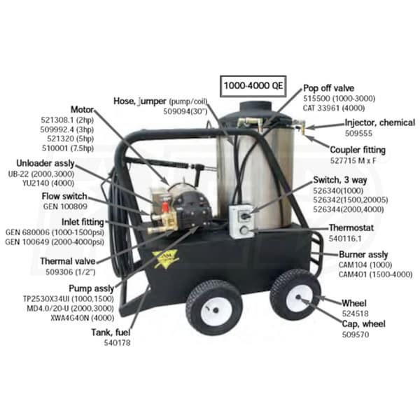 Cam Spray 1000STNEF Stationary Natural Gas Fired Electric Hot Water  Pressure Washer with 50' Hose - 1000 PSI; 3.0 GPM