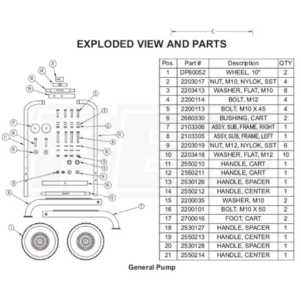 General Pump 2100465 Hose Reel Cart for Models: DHRA50150