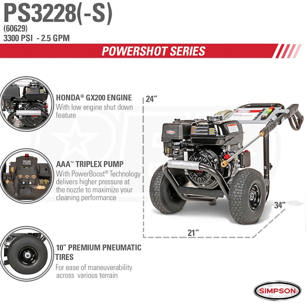 Simpson PS3228S PowerShot Professional 3300 PSI GasCold Water
