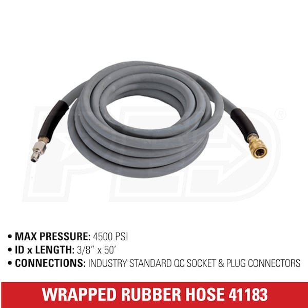 Gray Wrapped Rubber Hot Water Pressure Washer Hose 3/8'' X 50' X 4500 PSI 41183 