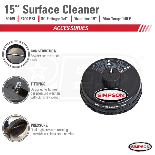 Simpson 80165 15" Surface Cleaner 3700 PSI Cold Water