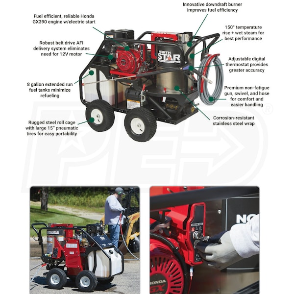 NorthStar Gas Wet Steam & Hot Water Pressure Washer, 3000 PSI, 4.0 GPM,  Honda Engine, Electric Start